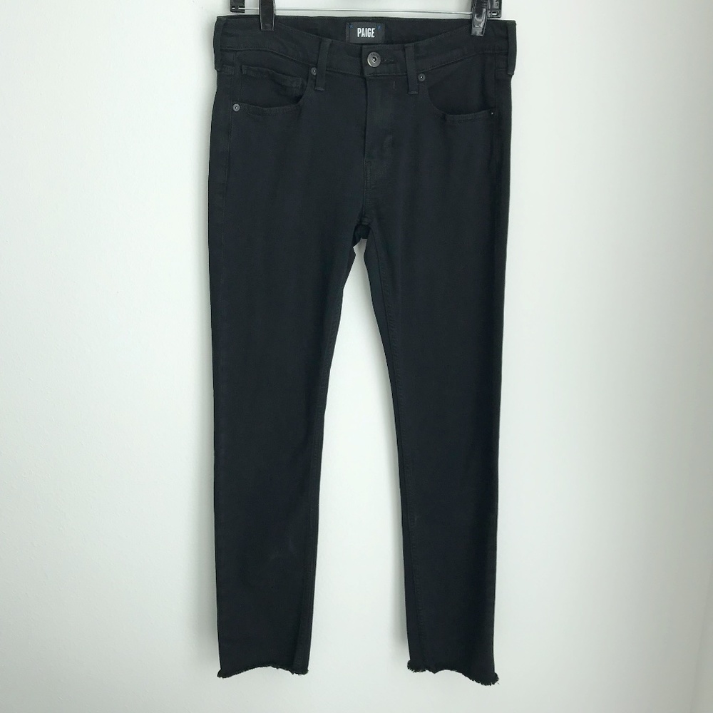 Paige Men's Lennox Slim Straight Stretch Jeans Size 29 x 30 Black Shadow Raw Hem